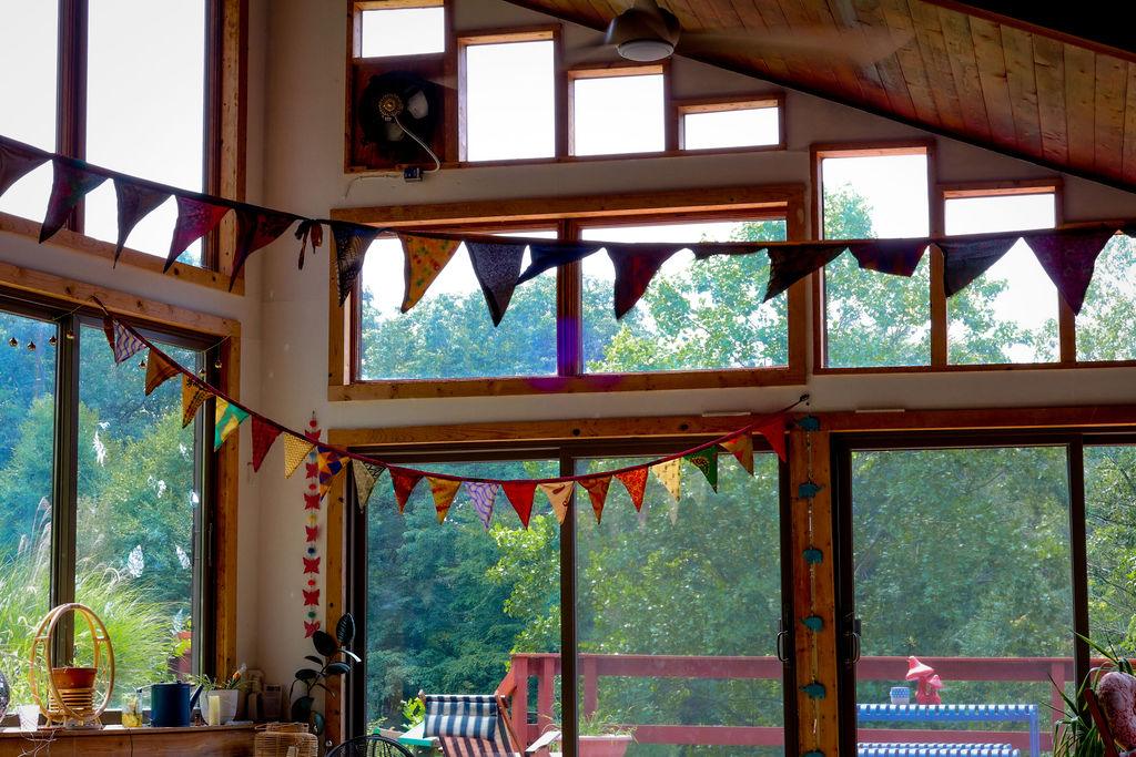 Retreat space with bunting and big windows